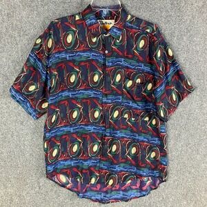 Protest Button Up Shirt Men's Small 100% Silk Short Sleeve Abstract‎ Adults S